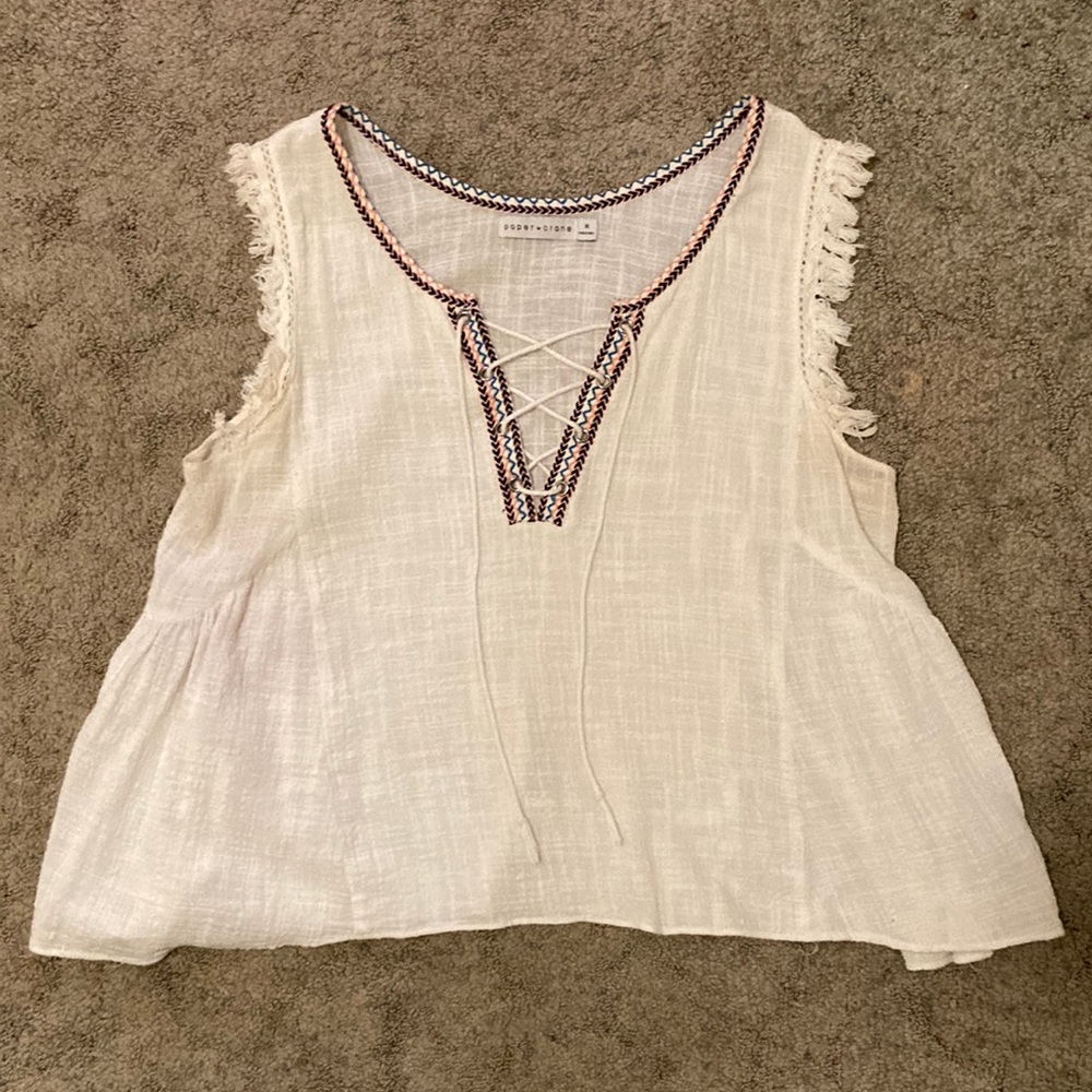 Paper Crane Sleeveless White Gauze Shirt